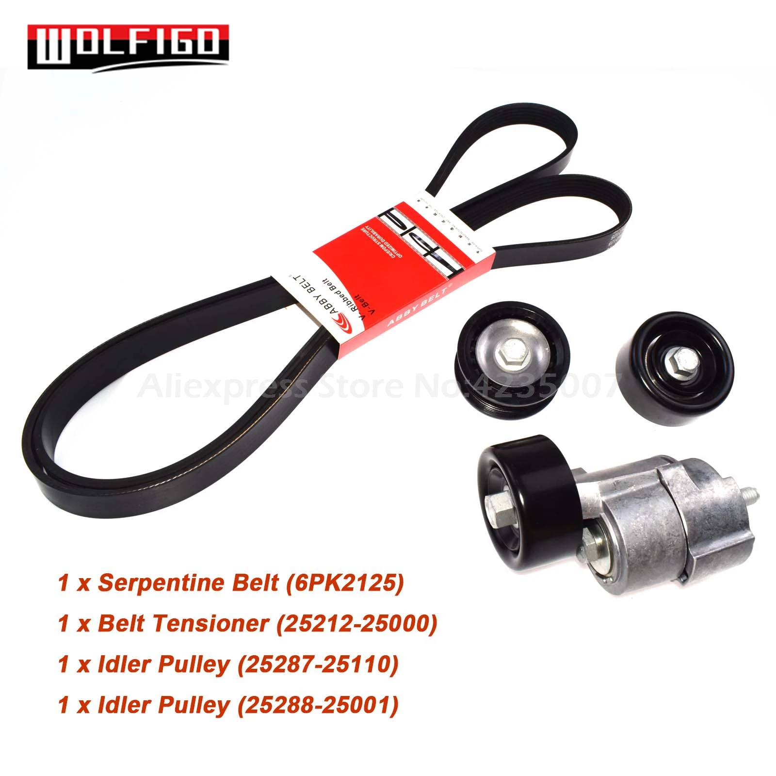 

WOLFIGO New V-Ribbed Belt & Tensioner & Idler Pulley Kit for 2011-2014 Hyundai Kia 2.0L 2.4L 6PK2125,25212-25000,25287-25110