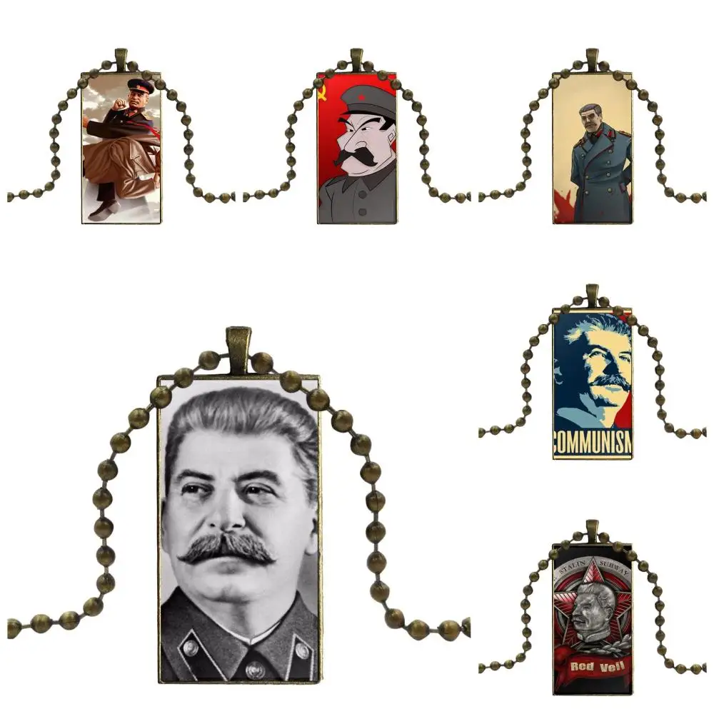 

For Women Girl Gift Soviet Stalin Flexibles Design Fashion Vintage Glass Women Rectangle Necklace Pendants
