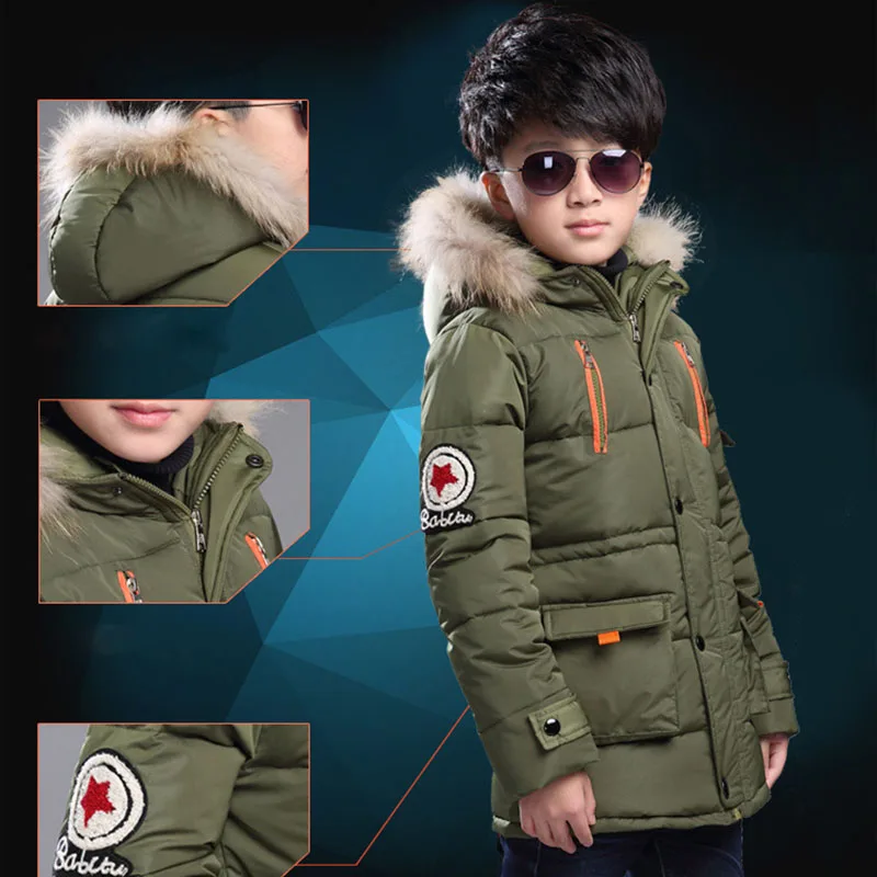 Детская зимняя куртка Верхняя одежда для мальчиков, пальто длинные теплые плотные парки с капюшоном для мальчиков детская Лыжная куртка для подростков