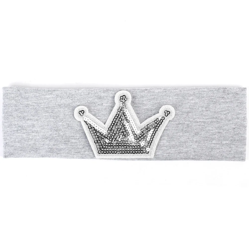 Silver Light gray Модные резинки для волос для маленьких банты для девочек дышащий хлопок мягкий эластичный корона Дети новорожденных головная повязка в виде чалмы - Цвет: Silver Light gray