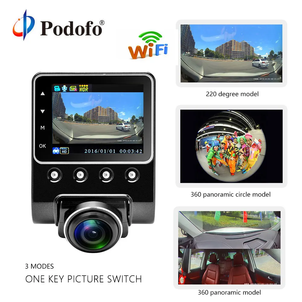 Podofo 2.5'' Car DVR Dashboard Camera Full HD 1080P Dash Cam IPS Screen 220 Degree Rotary Lens