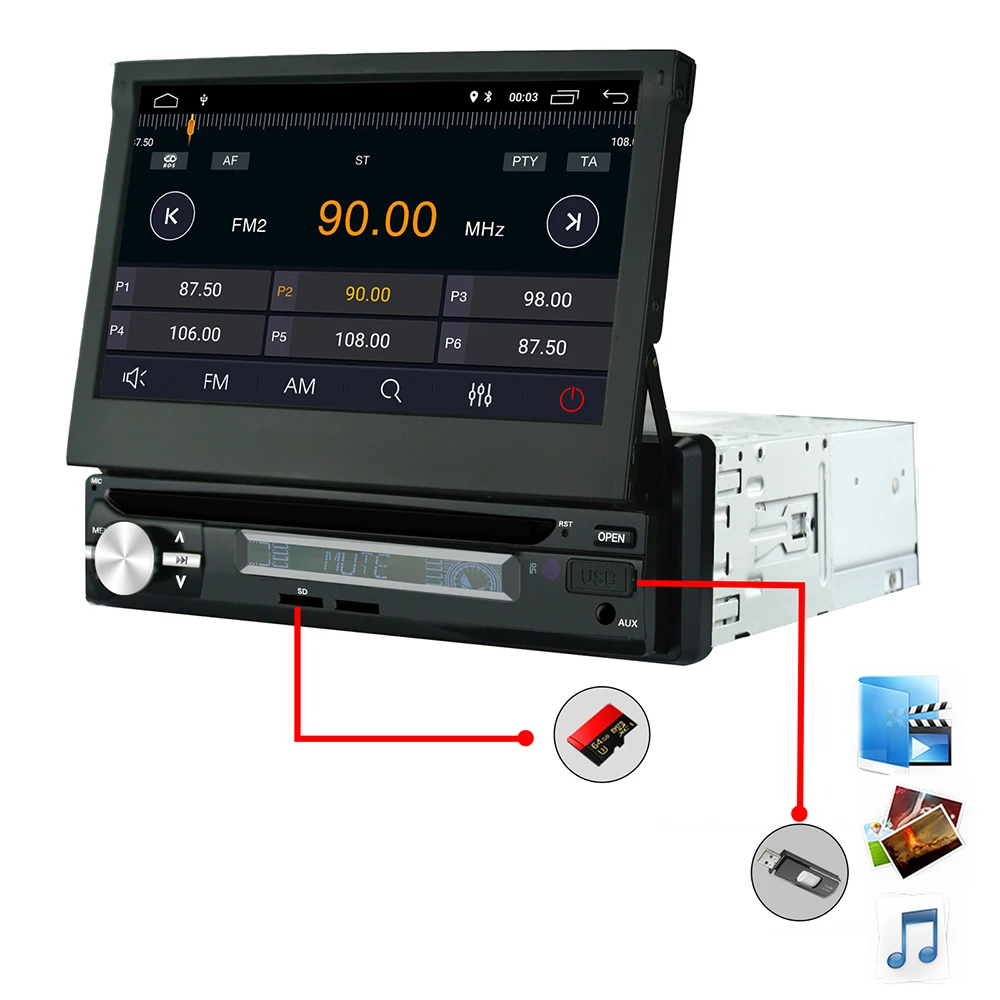 Discount Android 8.0 Quad Core 2G1G Universal 1Din 7" TFT Motorized Display Car Multimedia Stereo GPS Navigation Radio Bluetooth RDS DAB+ 2