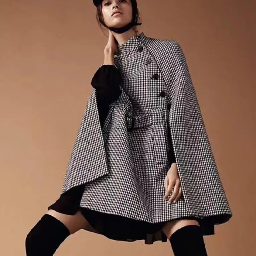 Britannique Gray Cape De Veste Style Plaid Femmes Laine Automne Nouveau Mode Manteau Casual vZK8dx7q