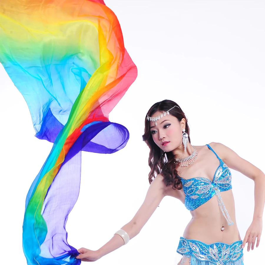 Châle voile de danse du ventre en soie Pure pour femme, dégradé de couleur,  arc-en-ciel, 100% x 250 cm, 3 couleurs, 110 - AliExpress
