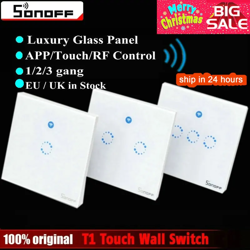

Sonoff T1 Smart Switch EU / UK WiFi RF/APP/ Touch Control Wall Light Switch 1/2 /3 Gang Panel Wall Touch Light Switch Smart Home