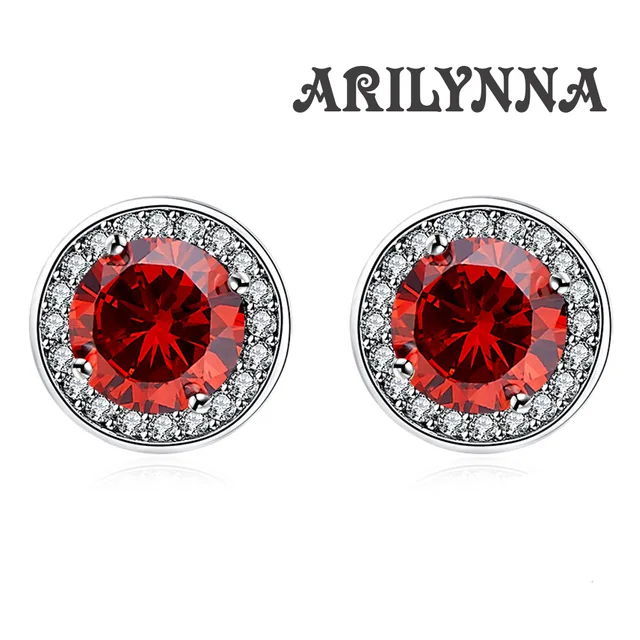 Arilynna 925 Silver Round Red Colour Crystal Wonmen Female Earring Arilynna 925 Silver Round Red Colour Crystal Wonmen Female Earring Original Jewelry