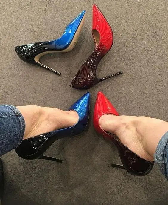 Moraima Snc/модные туфли на высоком каблуке градиентного цвета; пикантные женские туфли-лодочки с острым носком; модельные туфли-лодочки из лакированной кожи на очень высоком каблуке 12 см