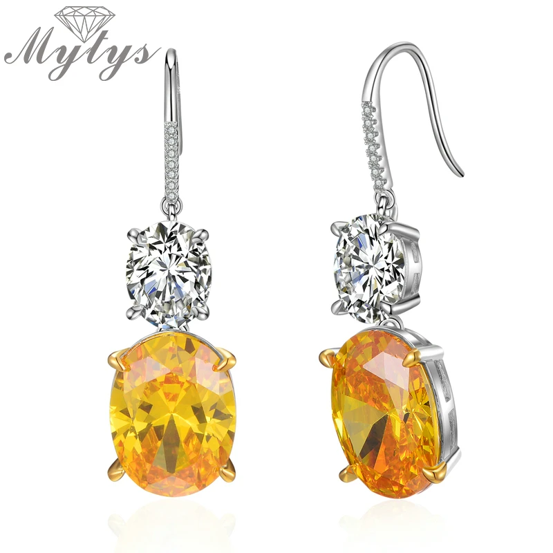 

Mytys Clear and Yellow Double Zircon Dangle Drop Earrings for Women High Quality Crystal pendientes Jewelry CE605
