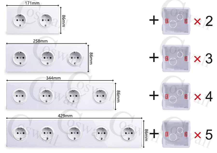 Painel de Vidro Através de Ligar Interruptor de Luz Padrão da ue + 1 Coswall Cristal Branco Tomada Parede Gang 2 Way Passagem - Desligar Comutada 16a 5 High Quality Renovação da Casa