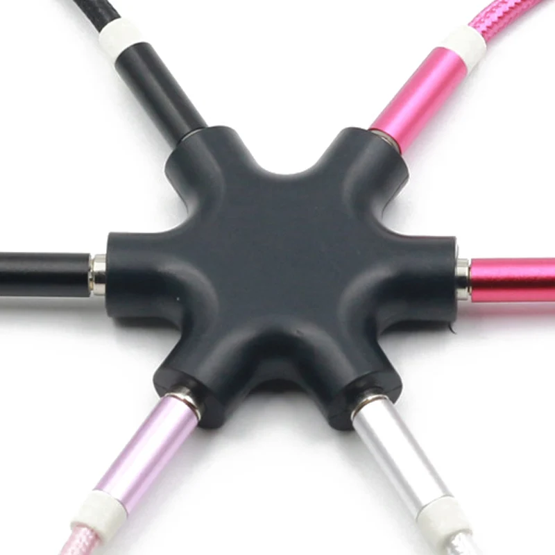 10pcs 3 5mm 1 in 5 couples audio adapter Headset Headphone Earphone Splitter with black line For pad Phone Android Mobile MP3 4
