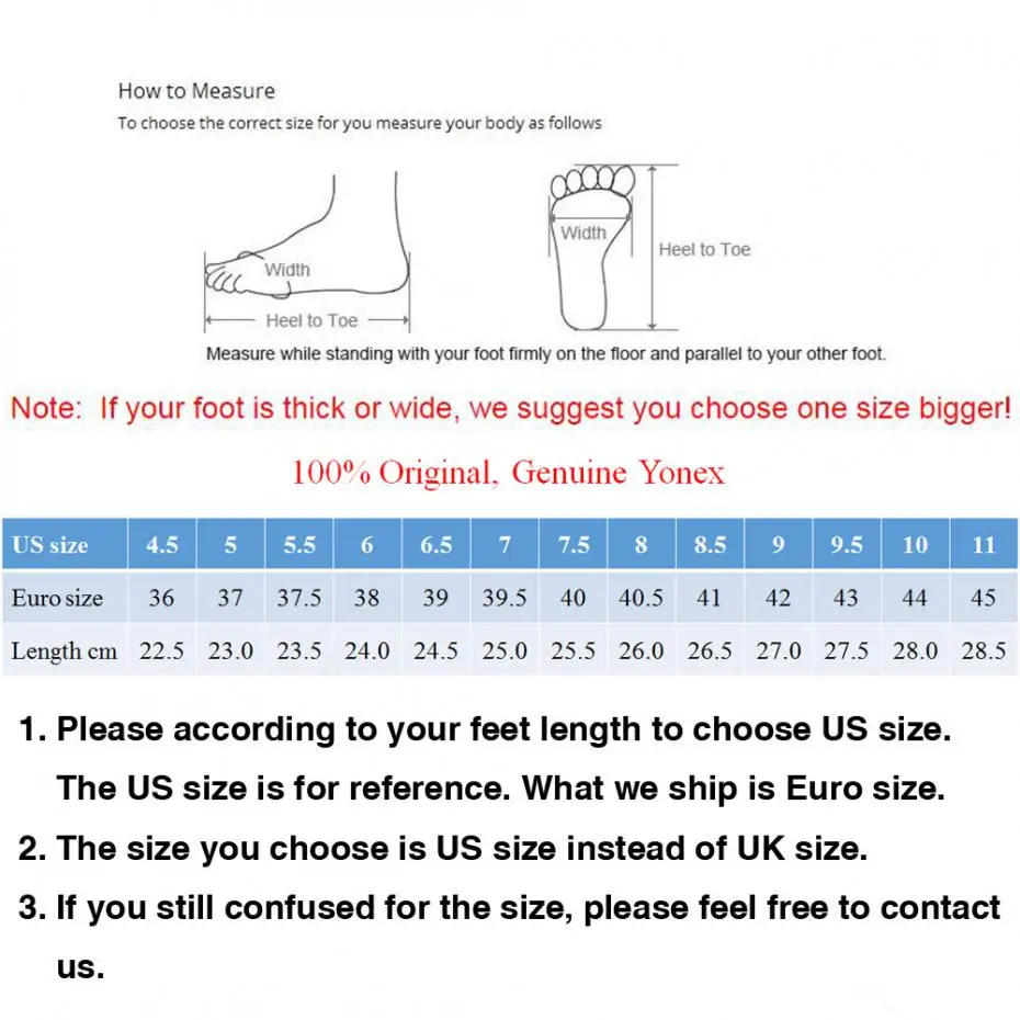 Yonex Size Chart Shirt