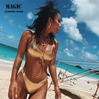 

Bronzing Fabric Bikinis New Up Swimwear Women Beachwear Sexy Yellow White Summer Swimsuit Set Bikini Push Women Bathing