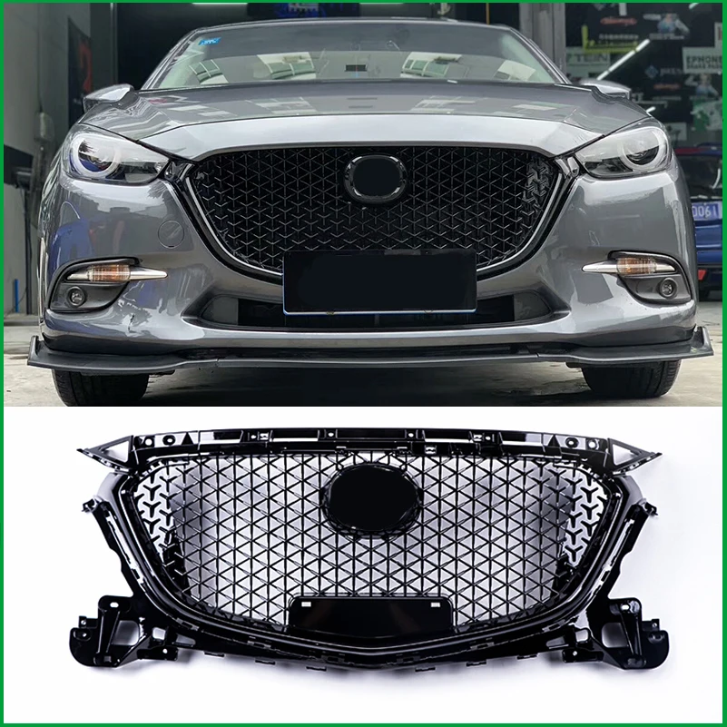 Для Mazda 3 M3 Axela 2017 передний бампер глянцевая черная гоночная решетка грили крышка