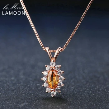

Lamoon Pendant Necklace For Women Natural Citrine Yellow Gemstone 925 Sterling Silver Horse Eye Shape Chain Fine Jewelry NI001