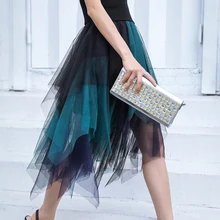 Фатиновые юбки женские модные эластичные Высокая Талия сетчатая юбка-пачка со складками Длинная Юбка-миди Faldas Saias femininas Jupe