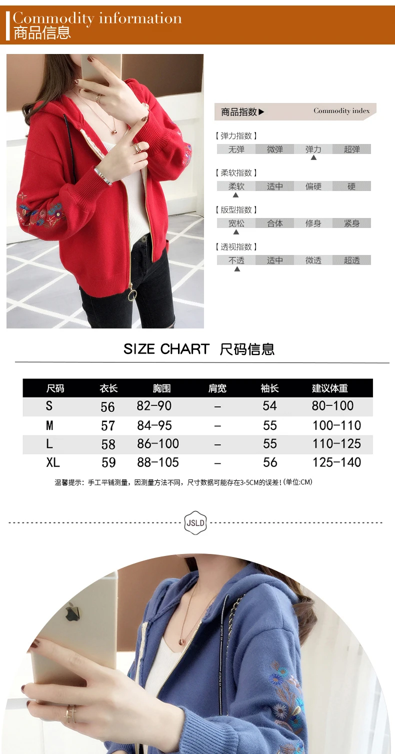 Вышитые трикотажная куртка в Корейском стиле на молнии, с длинными рукавами бейсбольный костюм, г.; осенние женские короткий свитер, кардиган