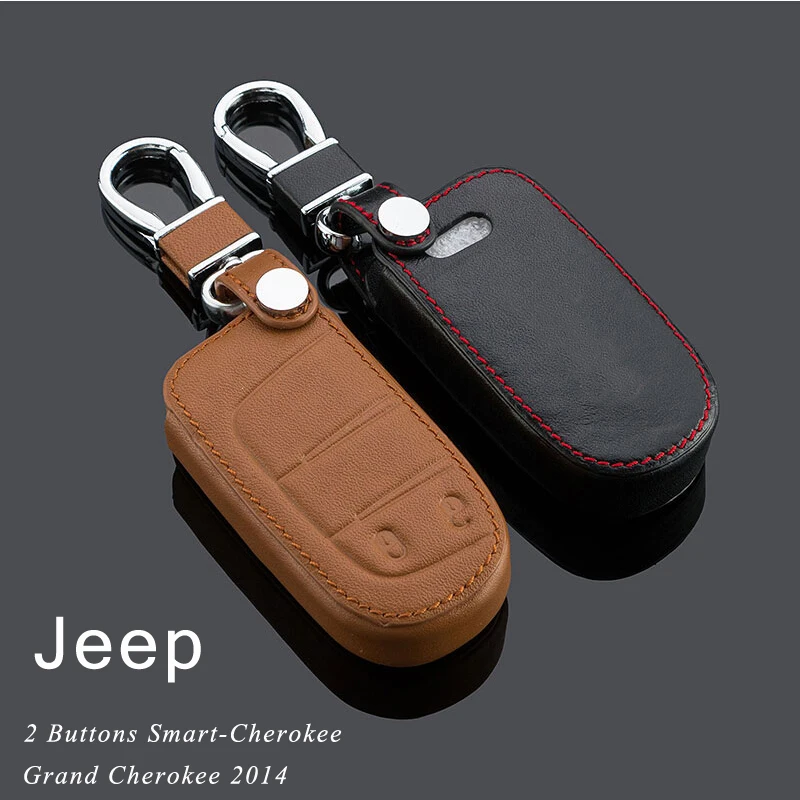 Genuine Leather Car Keychain Key Fob Case Cover for Jeep 2014 Cherokee