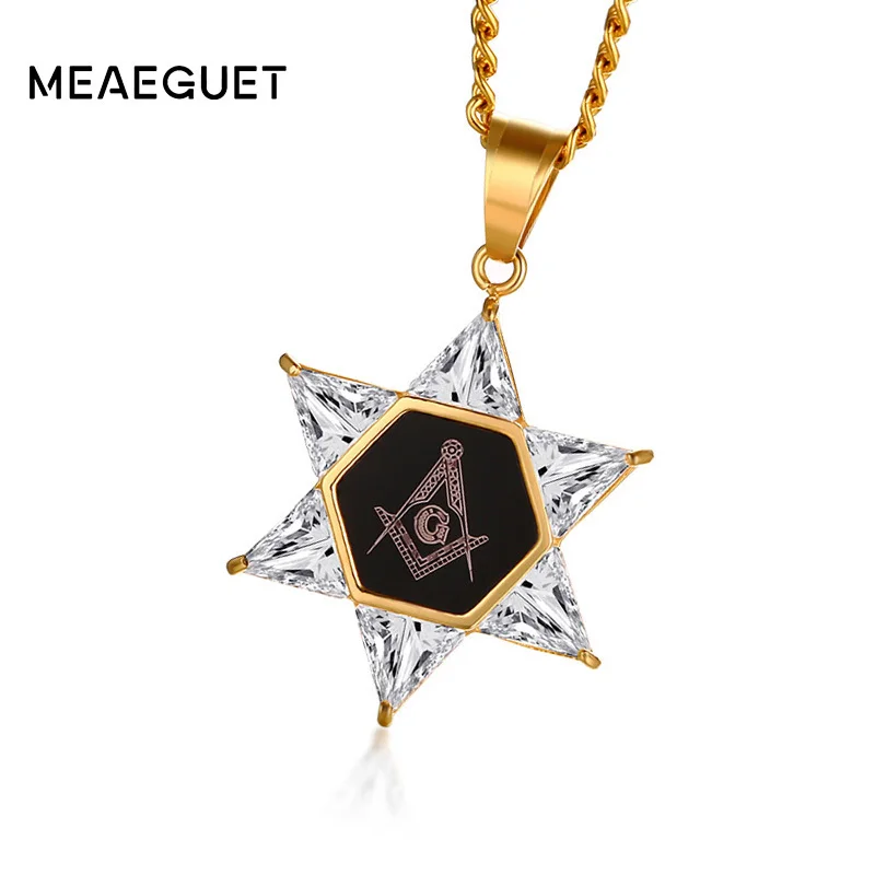 

David Necklace for Men Masonic Pendant Stainless Steel Gold Color Mitzvah Gift Israel Judaica Hebrew Hanukkah Choker Jewelry