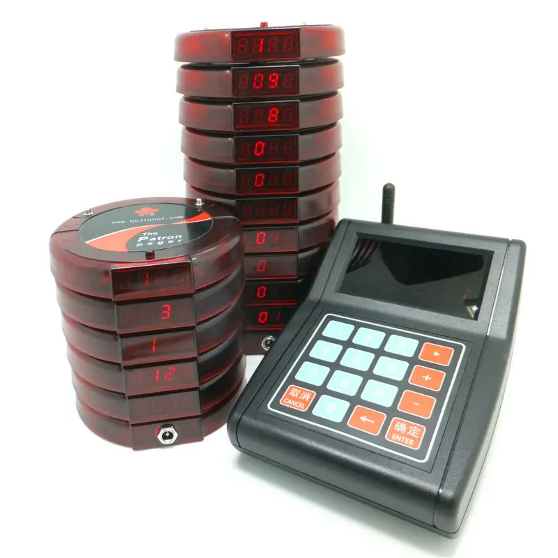 Wireless coaster patron pager with 15 receivers, for coffee shop