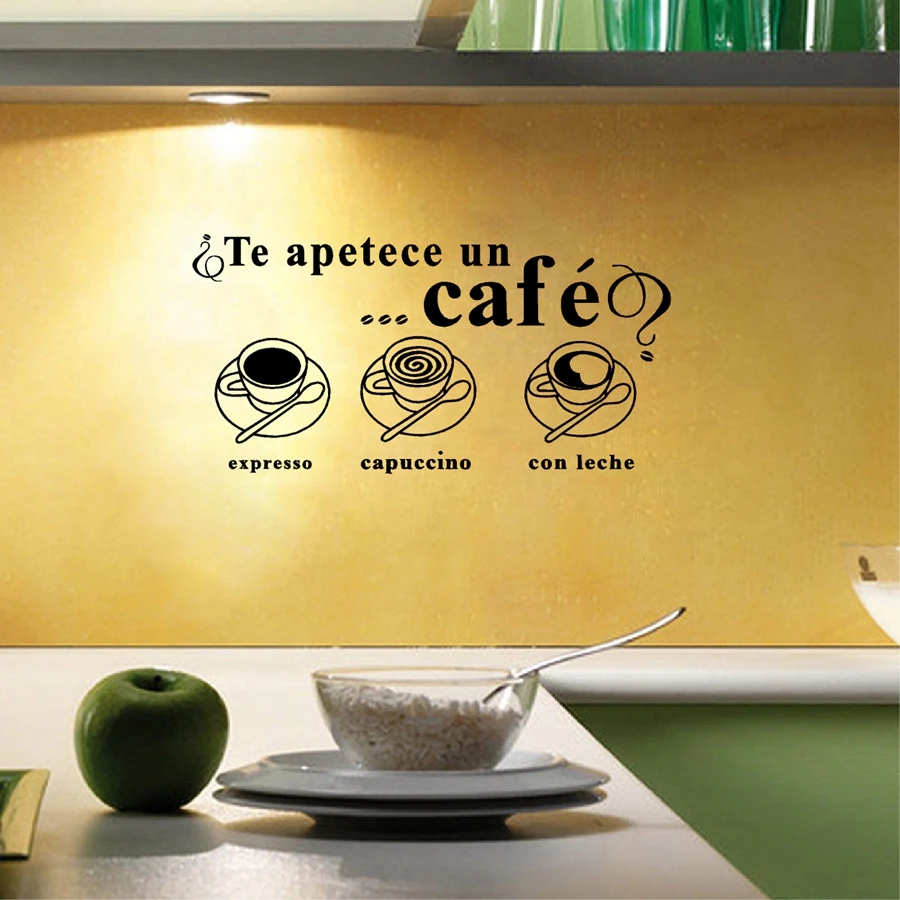 Te apetece un cafe Spanish language vinyl Wall decals Stickers for Dining Room Kitchen wall window decoration sp12 wall stickers