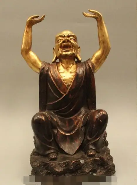 

song voge gem S6295 16" China Buddhism Folk Bronze Gild eighteen Bodhidharma arhat Buddha Statue