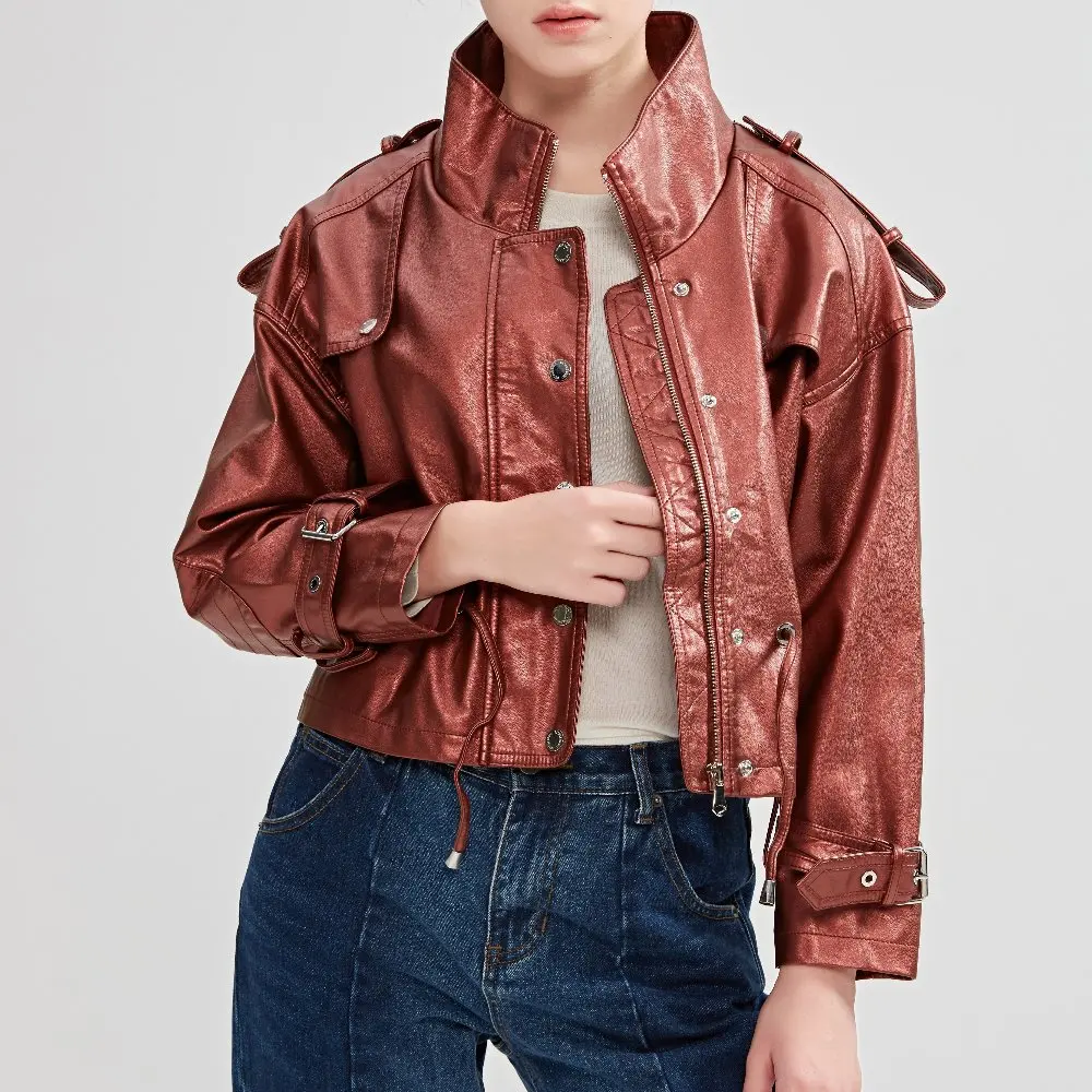 Куртка женская Байкерская из искусственной кожи|women faux leather jacket|motorcycle coatfaux jacket |