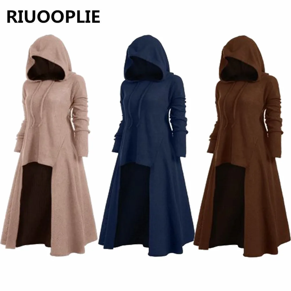 

RIUOOPLIE Fashion Women Long Sleeve Solid Color Casual Wear Sweatshirt Hooded Dress