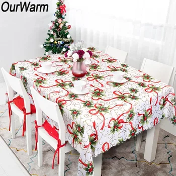 

OurWarm New Year White Table Cloth Beautiful Christmas Flowers Rectangular Table Cloth Tablecloths Christmas Items Table Cover