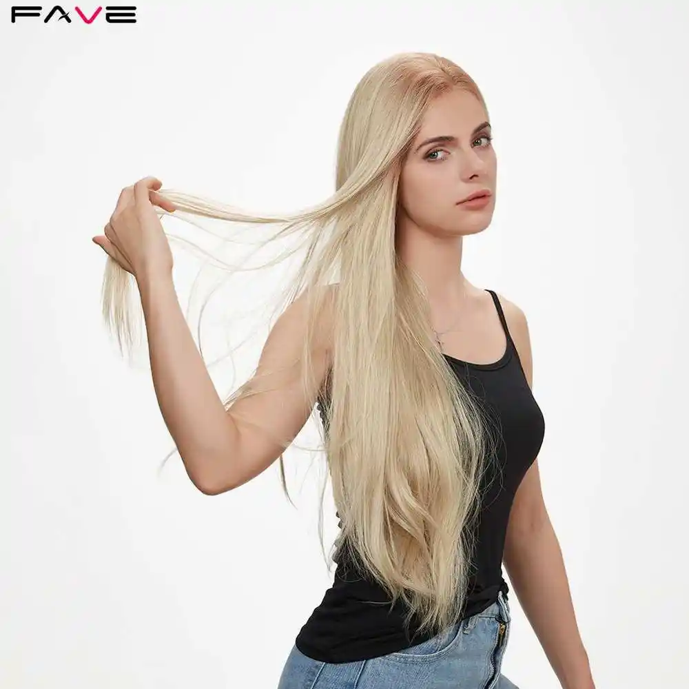 Fave Straight Synthetic Hair Wigs Lace Front Middle Part Ash