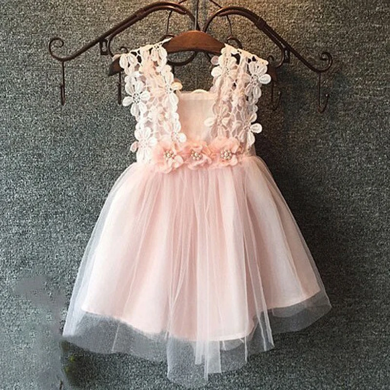 

2019 Summer Sleeveless Wedding Girl Flower Dress 2 to 6 Years Old Voile Tutu Floral Strap Dresses Voile Solid Wedding Cloth