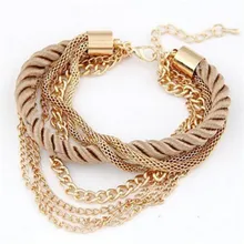 Free Shipping Fashion Multilayer Charm Bracelet Exaggerated Gold Chain Bracelet Femme High Quality Of Handwoven Rope