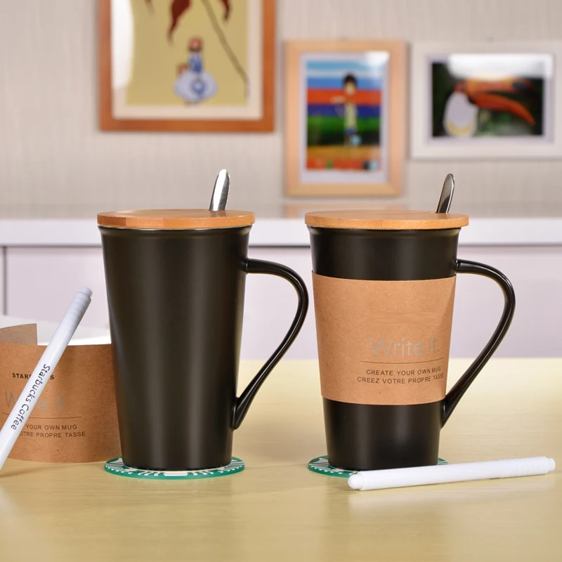 2016 New Fashion Limited Edition Black Ceramic Water Mug 500ML Drinking Coffee Cup with Cover Mat