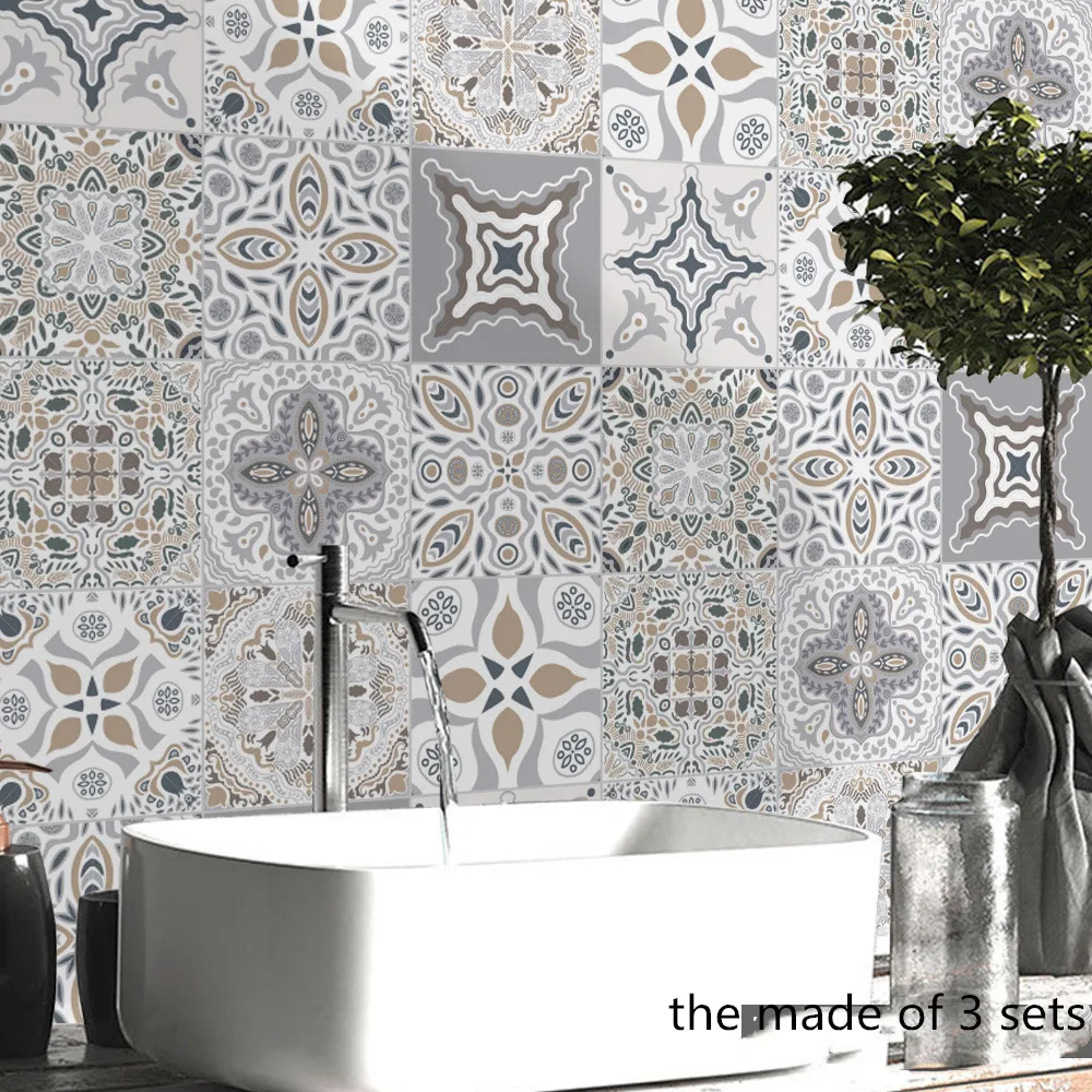 

15*15cm/20*20cm Moroccan Style Retro Wall Sticker DIY PVC Waterproof Self-adhesive Wallpaper For Kitchen Bedroom Tile Sticker