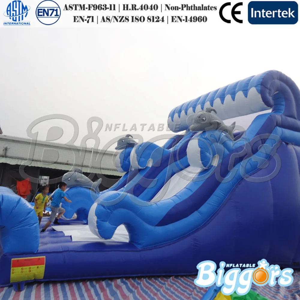

New PVC Material Blue Slide With Ocean Wave Water Slide for Sale Blower Included