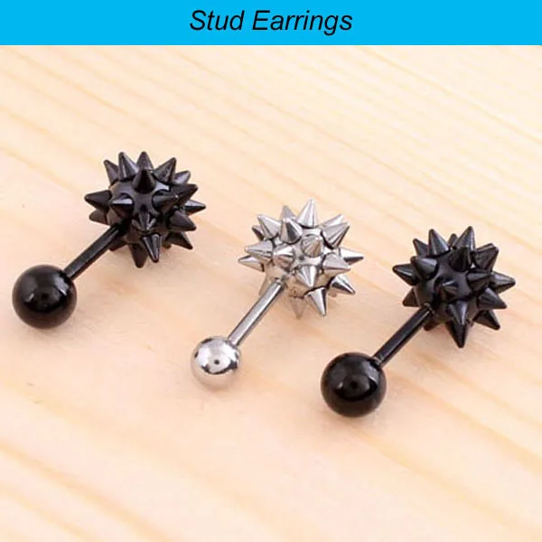 1 Pair 2 Pieces Silver Black Stainless Steel Lady Mens Punk Spike 1 Pair 2 Pieces Silver Black Stainless Steel Lady Mens Punk Spike Rivet Ball Earrings Studs Ear Plug Piercing Jewelry In Stud From