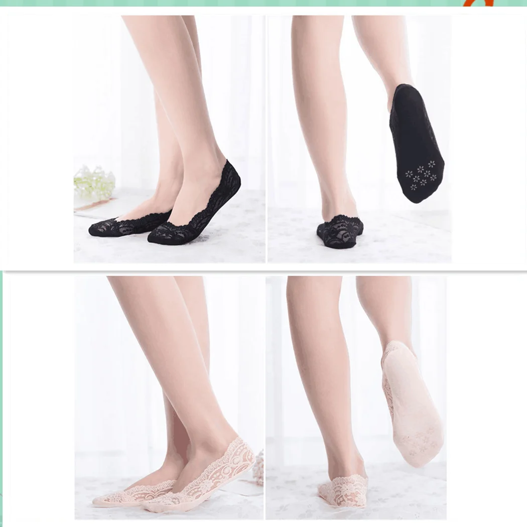 

1pair shallow mouth fashion white sexy lace invisible socks ladies lace silicone soles thin slip boat socks big sale