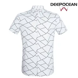Геометрический принт Для мужчин рубашки Модная рубашка Короткие хлопковые рубашки досуг сплошной Бизнес рубашка Для мужчин топы Hombres Camisas