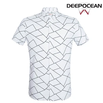 

Geometric Print Men Shirts Fashion Shirt Short Cotton Shirts Leisure Solid Business Shirt Men Tops Hombres Camisas X78521S-4