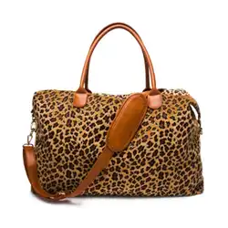 Оптовая продажа с леопардовым принтом дорожные сумки Организатор модные короткие Мех животных Weekenders длинным ремешком Ладис большой