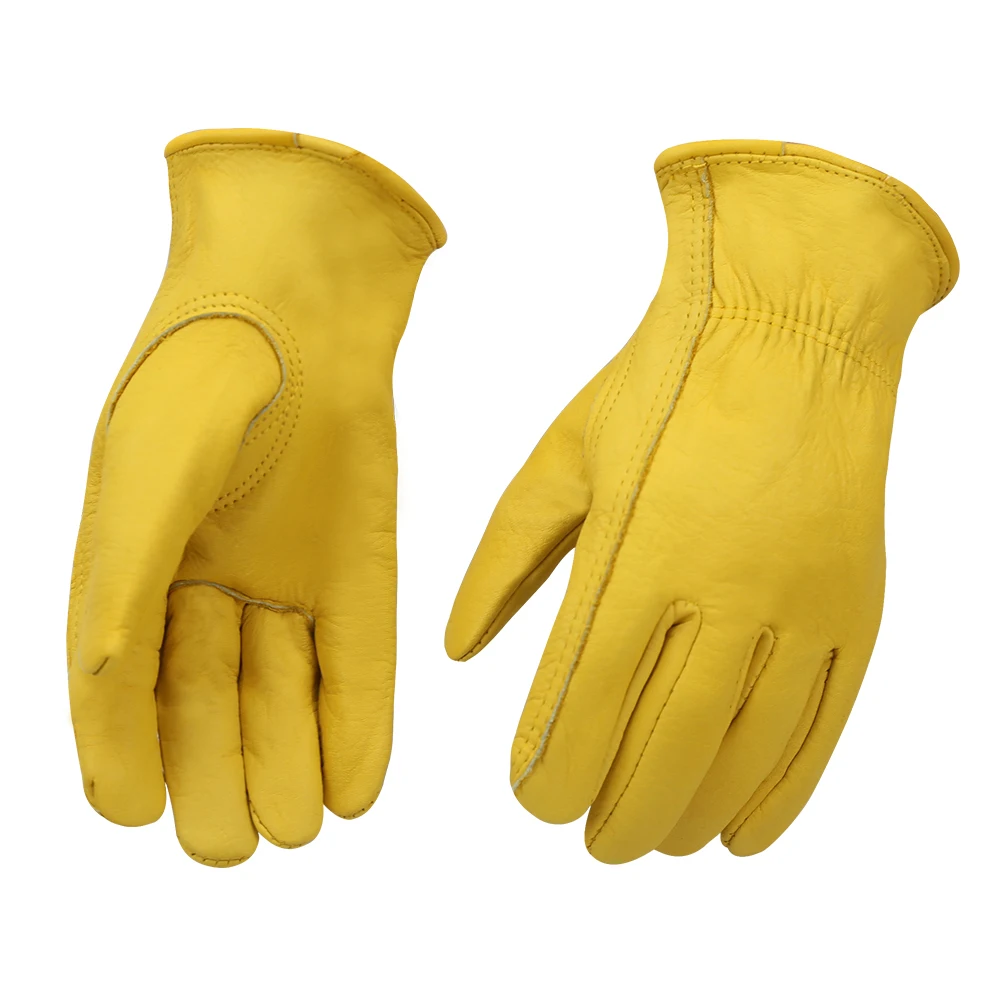 Дешевые рабочие перчатки из натуральной кожи для мужчин, зернистая воловья кожа Прочная конструкция, промышленность, мотоцикл, деревообработка, металлические рабочие перчатки