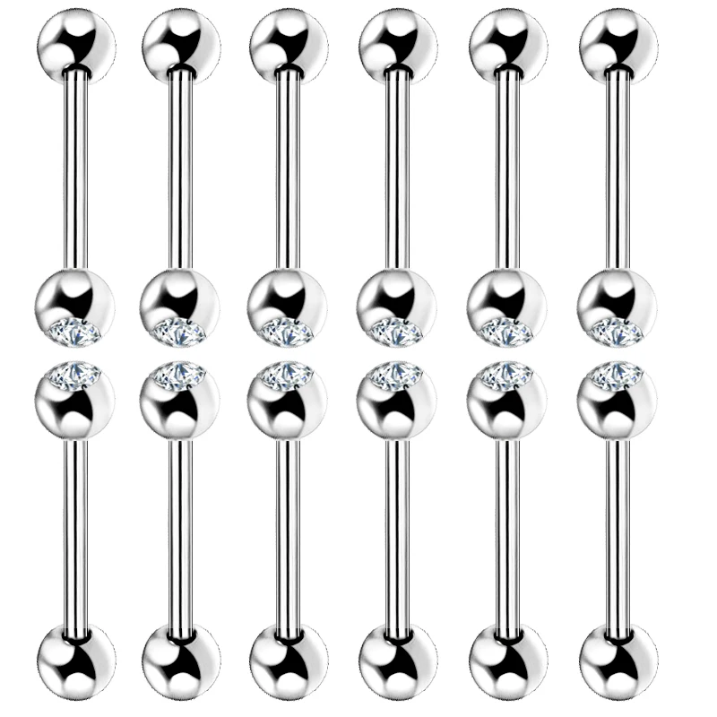 

1 PC 14G Surgical Stainless Steel Barbell Piercing Tongue Rings Rhinestone Piercing langue Body Jewelry