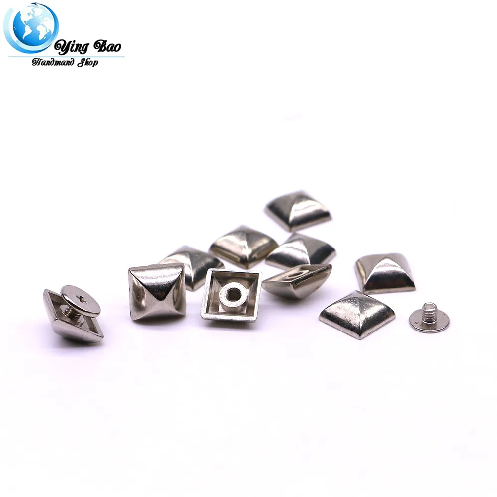 20sets/pack 10mm (Length),4mm (Height)  Square rivet metal studs for shoes  Silver  B-23