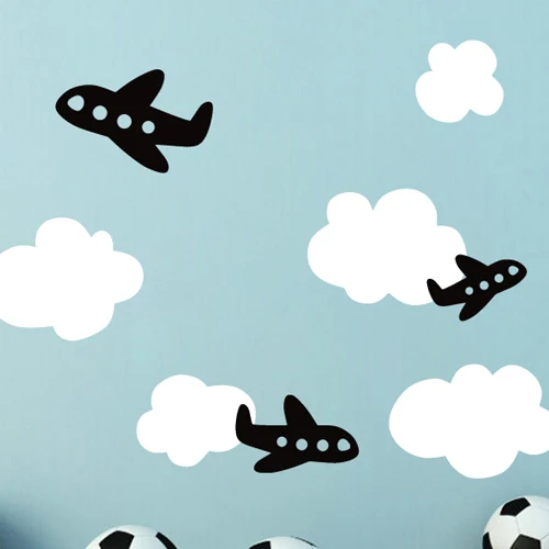 Самолеты облака самолеты Съемная виниловая наклейка на стену Стикеры дети ребенок спальня для детской игровой комнаты наклейка s домашний декор 61x80 см - Цвет: White Black