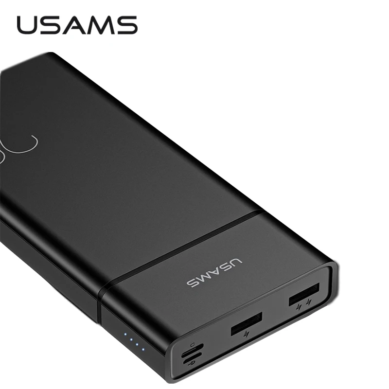USAMS портативный внешний аккумулятор 20000 мА/ч с двумя портами USB Micro type c внешний аккумулятор тонкий повербанк внешний аккумулятор зарядное устройство для мобильного телефона