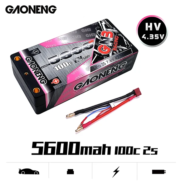 Gaoneng GNB 5600mAh 7,6 V 100C 2S Жесткий Чехол коротышка LiHV LiPo аккумулятор 4,0 мм разъем типа "банан" для автомобиля B5M 22 22T SCT Запчасти для гоночных автомобилей - Цвет: 5600mAh 2S 7.6V 100C