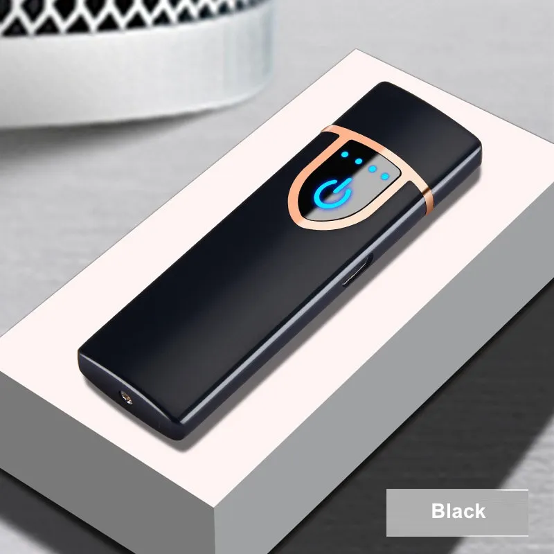 Black Индукционная электронная USB Зажигалка, перезаряжаемая ветрозащитная плазменная электрическая зажигалка для курения, зажигалки для мужчин, подарок - Цвет: Black