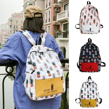 

Women Backpack Pineapple Print large capacity women backpack Canvas Female backpack Shoulder Travel Bag mochila feminina