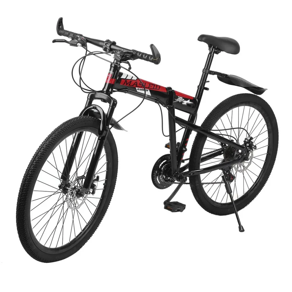 

26inch*17inch folding mountain bike double disc brakes Variable Speed Folding mountain Bicycle Front Rear Mechanical Bike