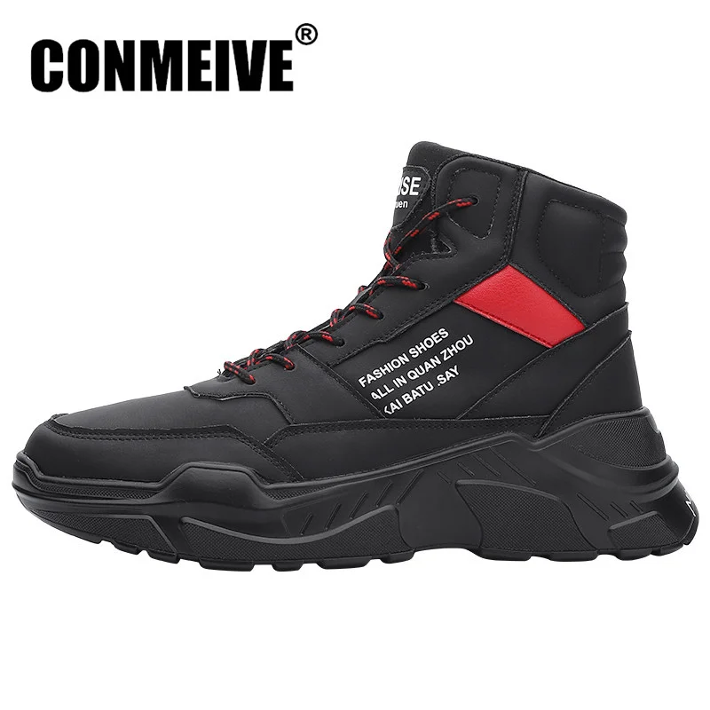 

Autumn Winter Pu Leather Boots Men New Keep Warm Work Safety Snow Shoes Mens Lace-up Luxury Brand Man Black Ankle Boots