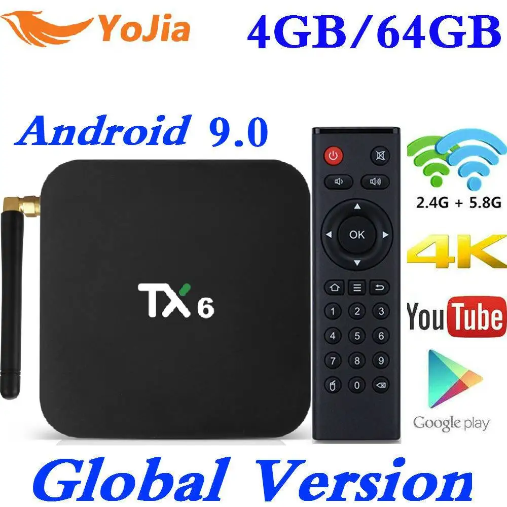 مربع التلفزيون الذكية الروبوت 9.0 Tanix TX6 Allwinner H6 4 GB RAM 64 GB ROM 32G 4 K 2.4G/ 5 GHz المزدوج WiFi BT 2G16G PK T95 HK1 ماكس مشغل الوسائط